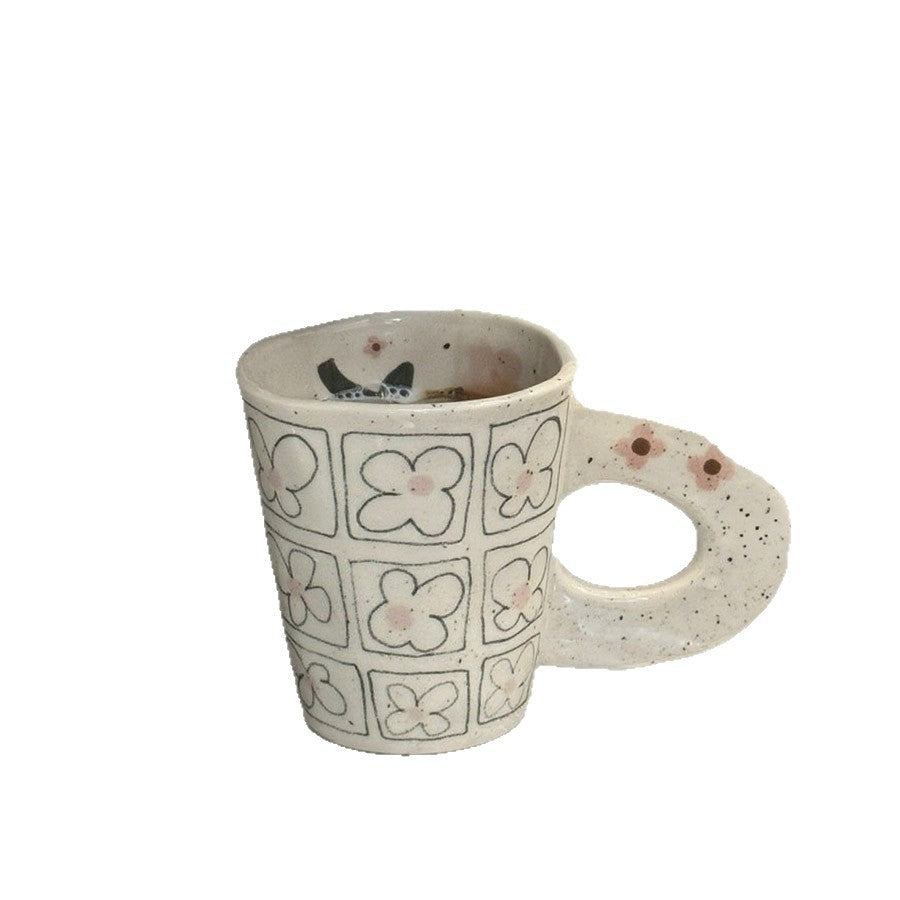 Floral Pattern Ceramic Mug, Coffee Cup with Round Loop Handle, 350ml