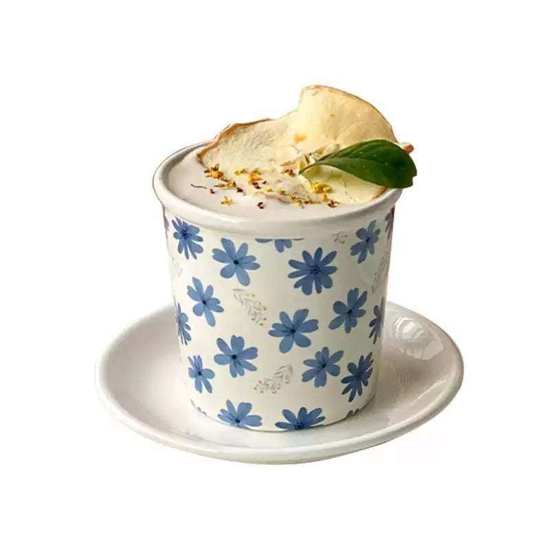 Blue Floral Ceramic Mug, White Coffee and Tea Cup, 400ml