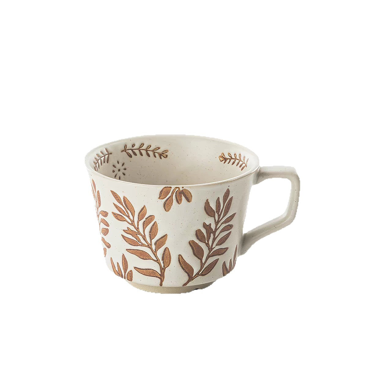 Leaf Pattern Ceramic Mug, Vintage Botanical Coffee Cup, 450ml