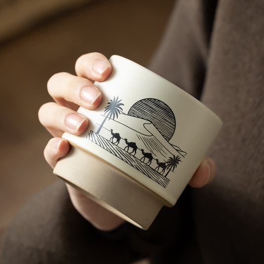 Desert Landscape Ceramic Mug, White Porcelain Coffee Cup with Raised Base, 250ml
