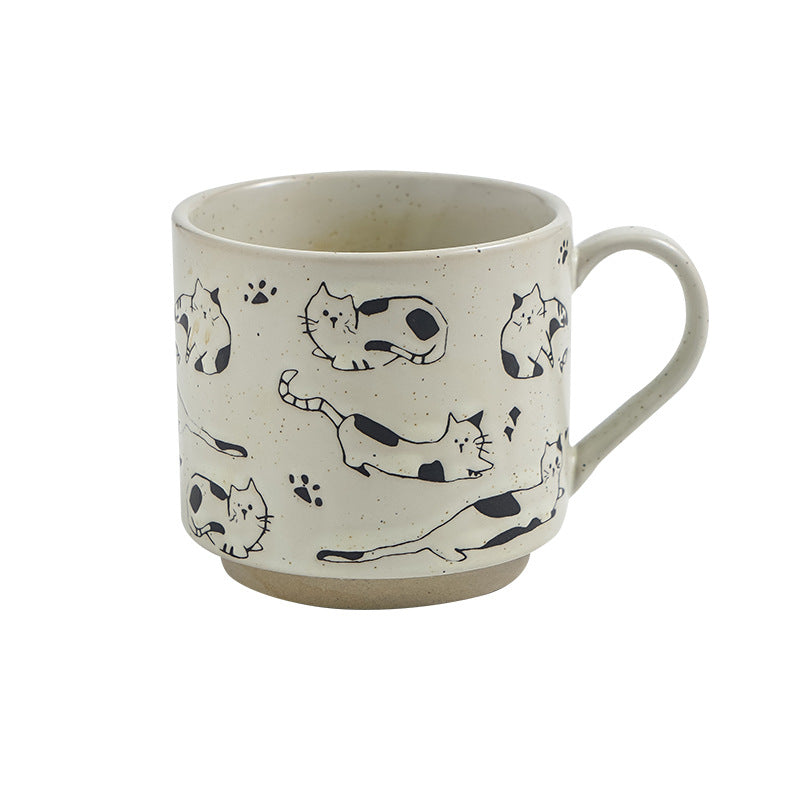 Patterned Ceramic Mug, White Speckled Porcelain Coffee Cup with Handle, 350ml
