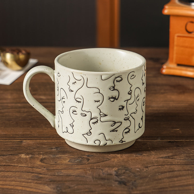 Patterned Ceramic Mug, White Speckled Porcelain Coffee Cup with Handle, 350ml