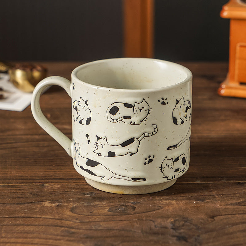 Patterned Ceramic Mug, White Speckled Porcelain Coffee Cup with Handle, 350ml