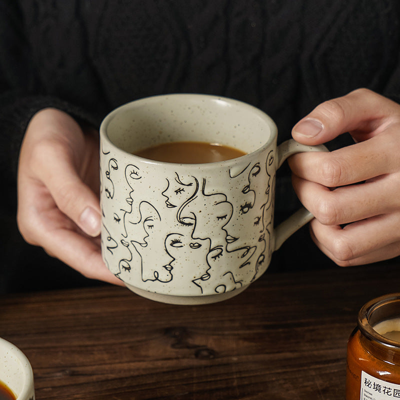 Patterned Ceramic Mug, White Speckled Porcelain Coffee Cup with Handle, 350ml