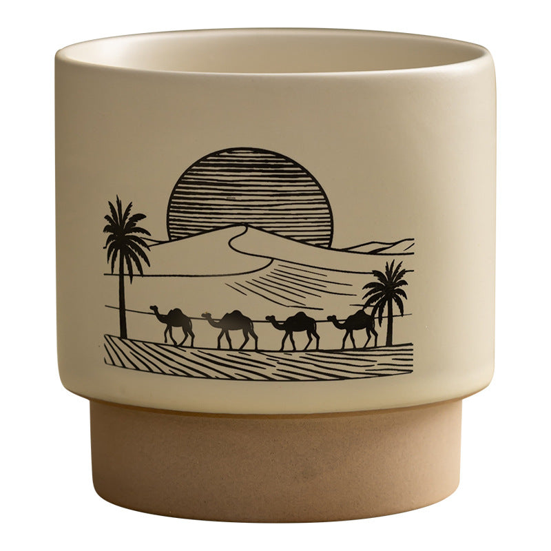 Desert Landscape Ceramic Mug, White Porcelain Coffee Cup with Raised Base, 250ml